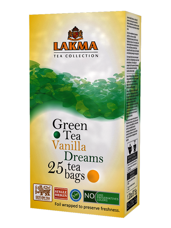 GREEN TEA VANILLA DREAMS 25 TEA BAGS WRAPPED IN FOIL POUCH Regency